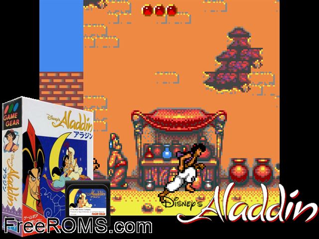 Aladdin Jap Game Gear game showing 3D box cover and gameplay screenshot
