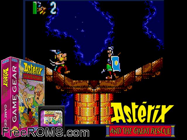 Asterix and the Great Rescue Game Gear game showing 3D box cover and gameplay screenshot