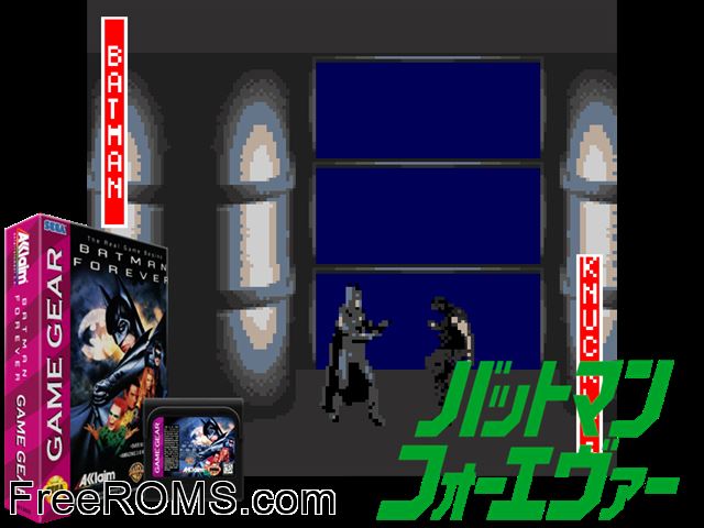 Batman Forever Game Gear game showing 3D box cover and gameplay screenshot