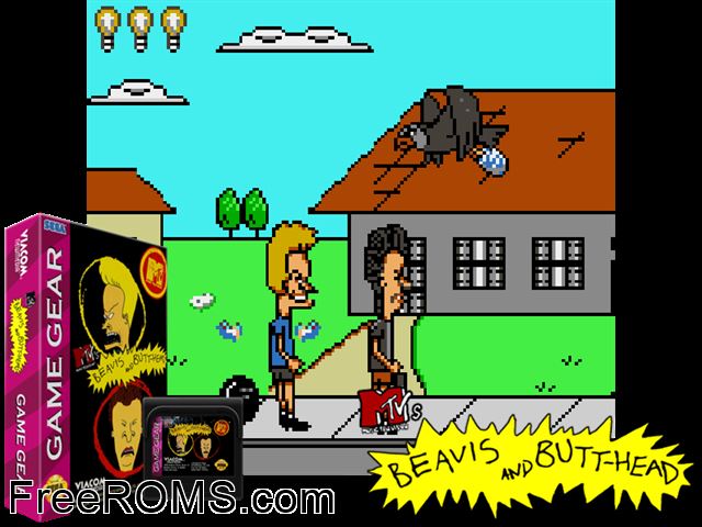 Beavis and Butthead Game Gear game showing 3D box cover and gameplay screenshot
