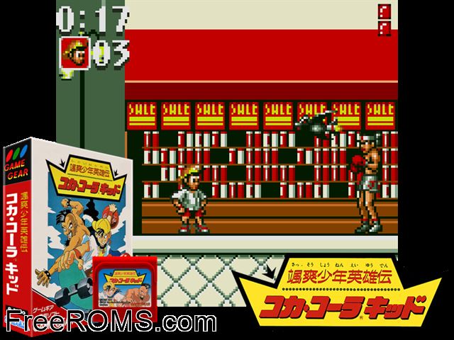 Coca Cola Kid Jap Game Gear game showing 3D box cover and gameplay screenshot