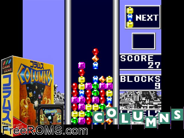 Columns Jap Game Gear game showing 3D box cover and gameplay screenshot