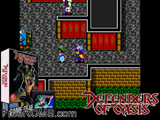 Defenders of Oasis Game Gear game showing 3D box cover and gameplay screenshot
