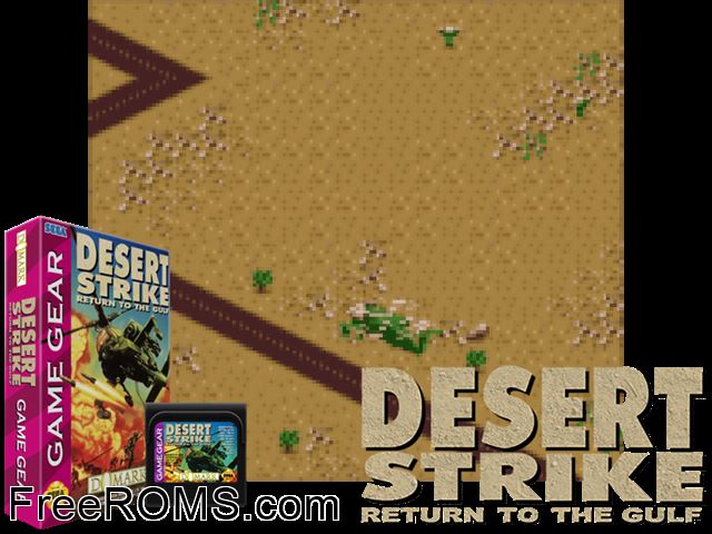 Desert Strike Game Gear game showing 3D box cover and gameplay screenshot