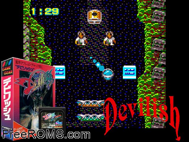 Devilish Jap Game Gear game showing 3D box cover and gameplay screenshot