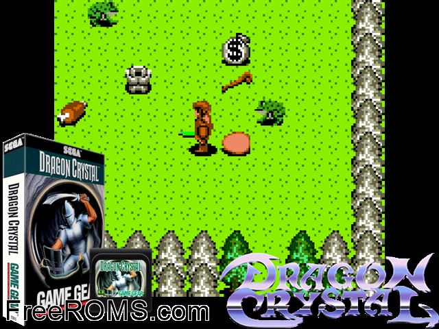 Dragon Crystal Game Gear game showing 3D box cover and gameplay screenshot