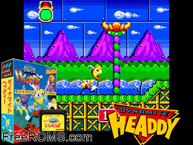 Dynamite Headdy Game Gear game showing 3D box cover and gameplay screenshot