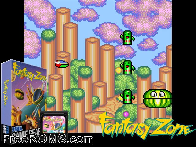 Fantasy Zone Gear Game Gear game showing 3D box cover and gameplay screenshot