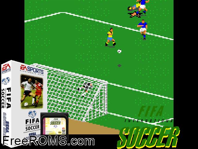 FIFA International Soccer Game Gear game showing 3D box cover and gameplay screenshot