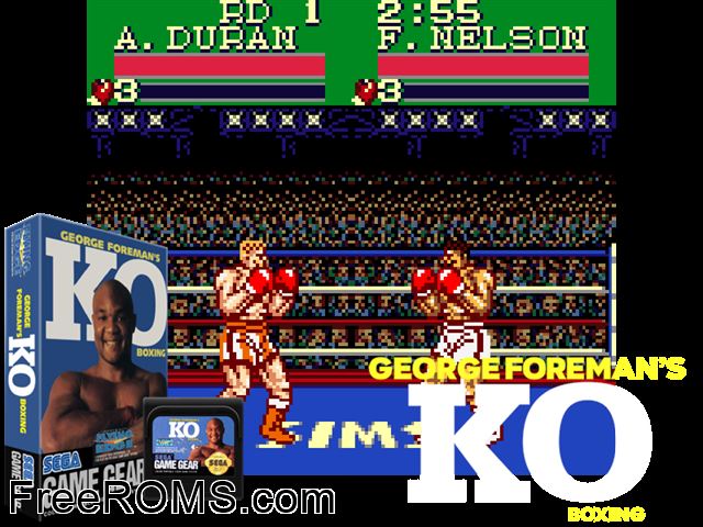 George Foreman KO Boxing Game Gear game showing 3D box cover and gameplay screenshot