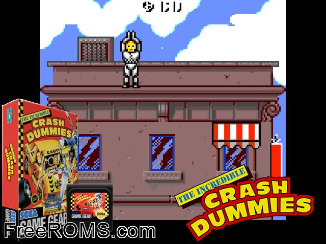 Incredible Crash Dummies, The Game Gear game showing 3D box cover and gameplay screenshot