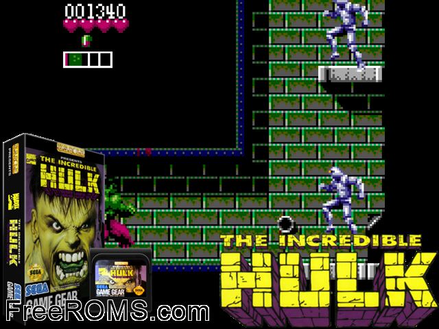 Incredible Hulk, The Game Gear game showing 3D box cover and gameplay screenshot