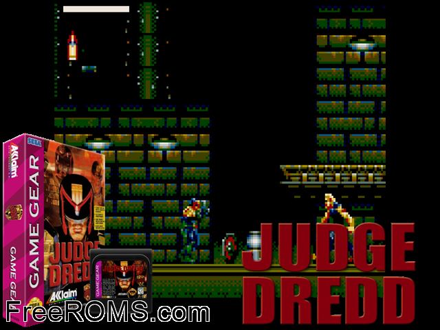 Judge Dredd Game Gear game showing 3D box cover and gameplay screenshot
