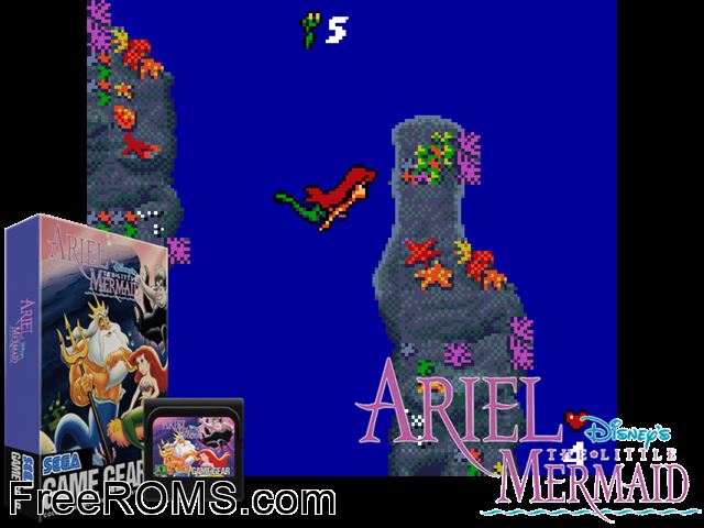 Little Mermaid, The Game Gear game showing 3D box cover and gameplay screenshot