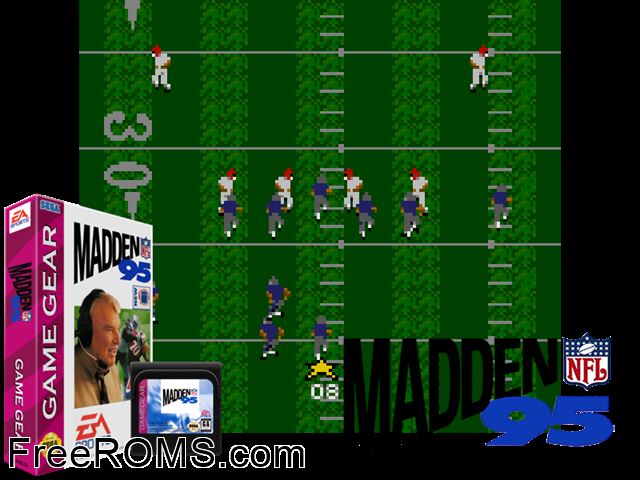 Madden NFL '95 Game Gear game showing 3D box cover and gameplay screenshot