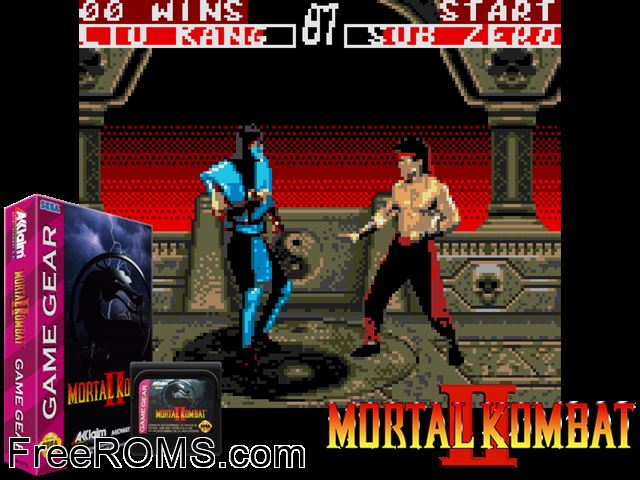 Mortal Kombat 2 Game Gear game showing 3D box cover and gameplay screenshot