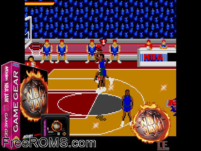NBA Jam Tournament Edition Game Gear game showing 3D box cover and gameplay screenshot