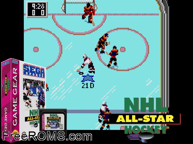 NHL All-Star Hockey Game Gear game showing 3D box cover and gameplay screenshot