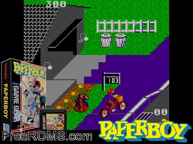 Paperboy Jap Game Gear game showing 3D box cover and gameplay screenshot