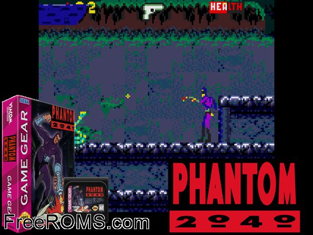 Phantom 2040 Game Gear game showing 3D box cover and gameplay screenshot