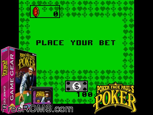 Poker Faced Paul's Poker Game Gear game showing 3D box cover and gameplay screenshot