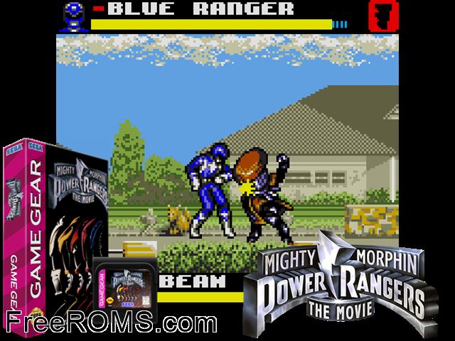 Power Rangers - The Movie Game Gear game showing 3D box cover and gameplay screenshot
