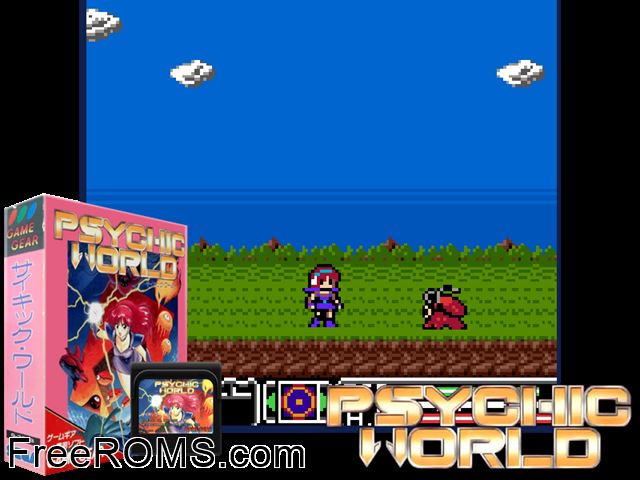 Psychic World Game Gear game showing 3D box cover and gameplay screenshot