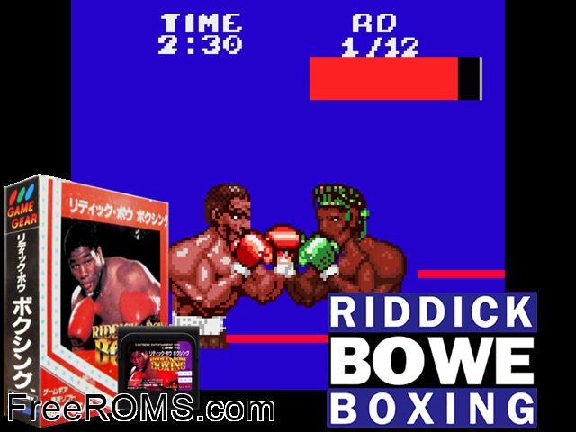 Riddick Bowe Boxing Jap Game Gear game showing 3D box cover and gameplay screenshot