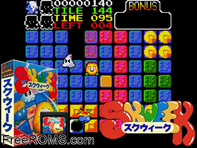 Skweek Game Gear game showing 3D box cover and gameplay screenshot