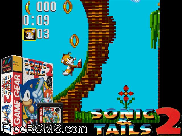 Sonic and Tails 2 Jap Game Gear game showing 3D box cover and gameplay screenshot