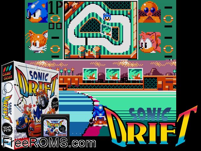 Sonic Drift Jap Game Gear game showing 3D box cover and gameplay screenshot