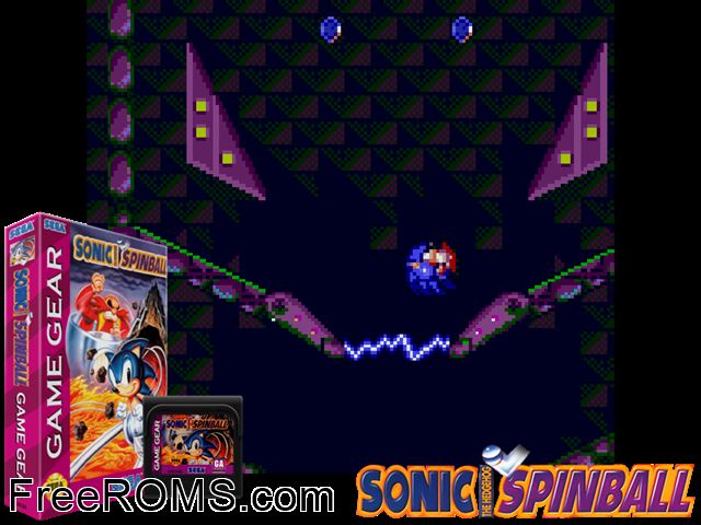 Sonic Spinball Game Gear game showing 3D box cover and gameplay screenshot