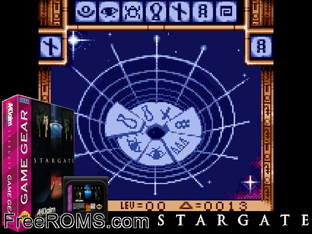 Stargate Game Gear game showing 3D box cover and gameplay screenshot