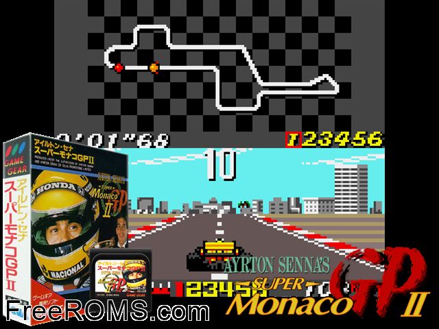 Super Monaco GP 2 Jap Game Gear game showing 3D box cover and gameplay screenshot