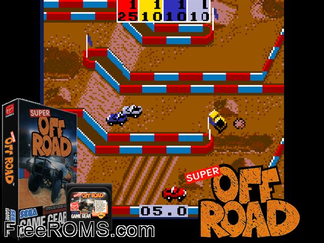 Super Off-Road Game Gear game showing 3D box cover and gameplay screenshot
