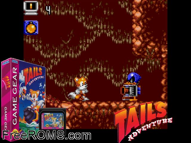 Tails' Adventures Game Gear game showing 3D box cover and gameplay screenshot