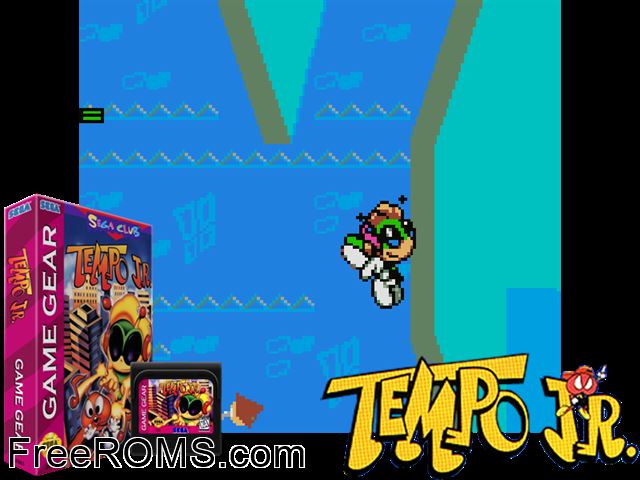 Tempo JR Game Gear game showing 3D box cover and gameplay screenshot
