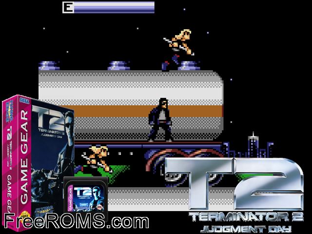 Terminator 2 - Judgement Day Game Gear game showing 3D box cover and gameplay screenshot