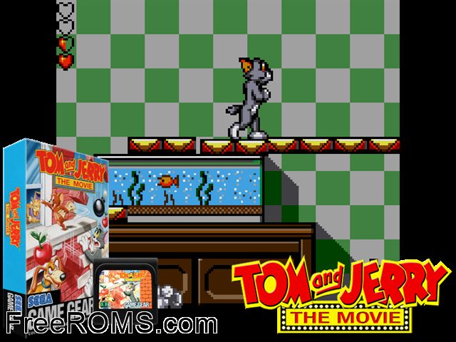 Tom and Jerry - The Movie Game Gear game showing 3D box cover and gameplay screenshot