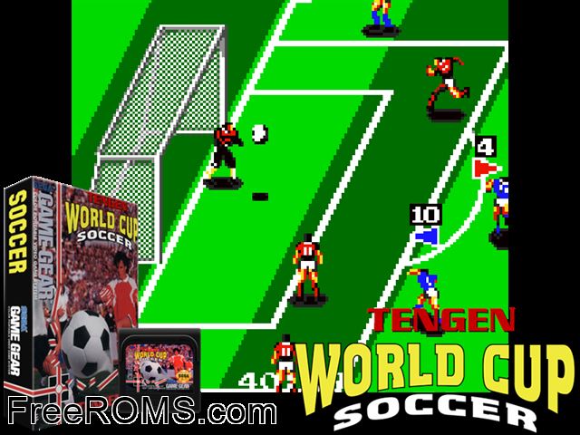World Cup Soccer Game Gear game showing 3D box cover and gameplay screenshot