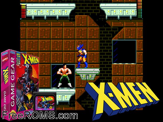 X-Men Game Gear game showing 3D box cover and gameplay screenshot