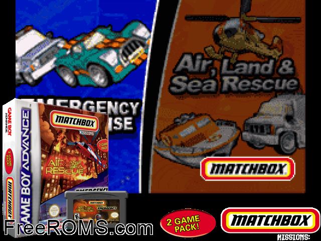 2-In-1 Matchbox Missions Gameboy Advance game showing 3D box cover and gameplay screenshot