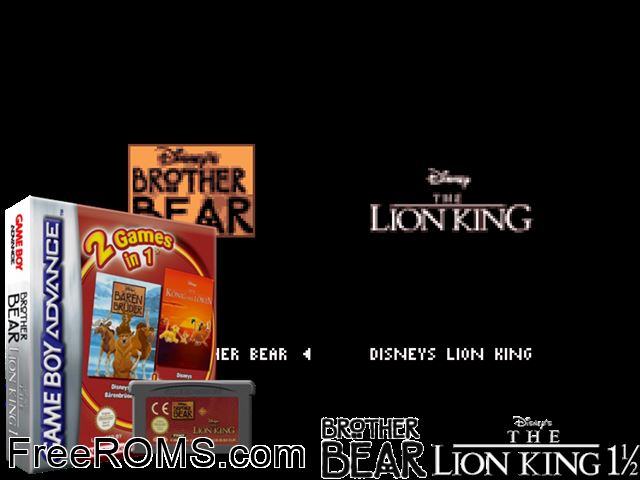 2 Games In 1 - Brother Bear + The Lion King Gameboy Advance game showing 3D box cover and gameplay screenshot