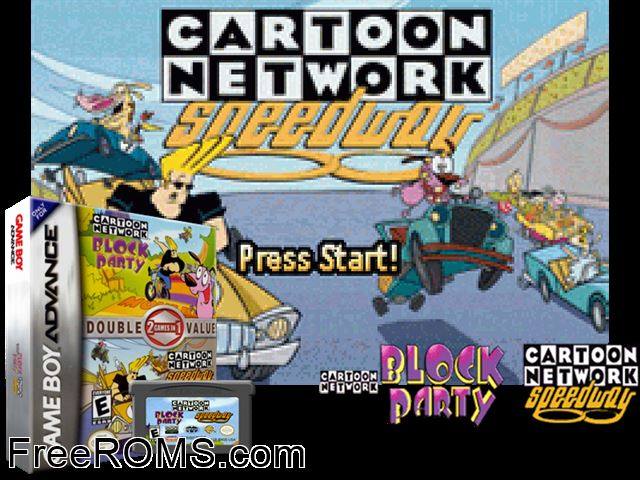 2 Games In 1 - Cartoon Network Block Party + Cartoon Network Speedway Gameboy Advance game showing 3D box cover and gameplay screenshot