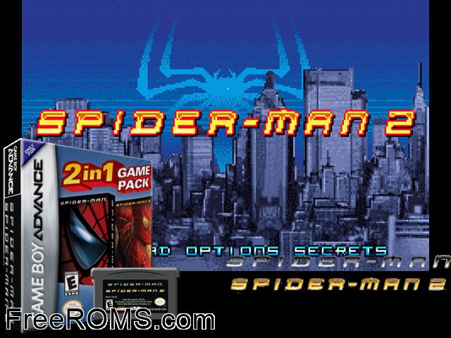 2 Games In 1 - Spider-Man + Spider-Man 2 Gameboy Advance game showing 3D box cover and gameplay screenshot