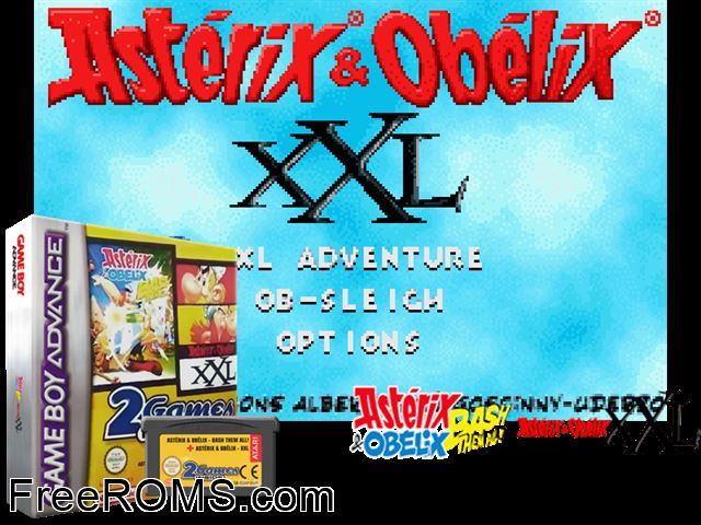 2 In 1 - Asterix And Obelix - Bash Them All! + Asterix And Obelix XXL Gameboy Advance game showing 3D box cover and gameplay screenshot