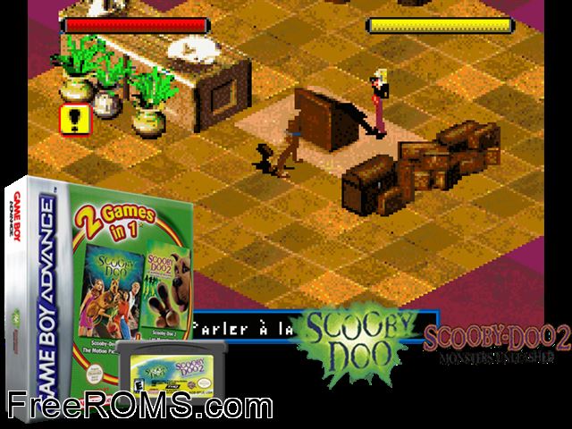 2 In 1 - Scooby-Doo And Scooby-Doo 2 Gameboy Advance game showing 3D box cover and gameplay screenshot