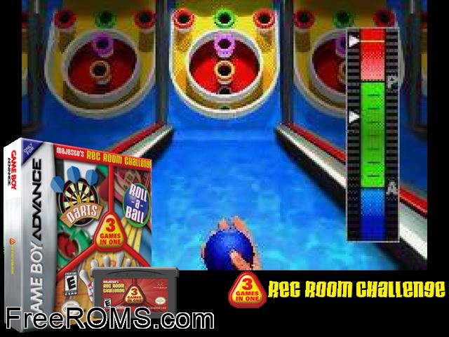 3 Games In 1 - Darts + Roll-A-Ball + Shuffle Bowl Gameboy Advance game showing 3D box cover and gameplay screenshot