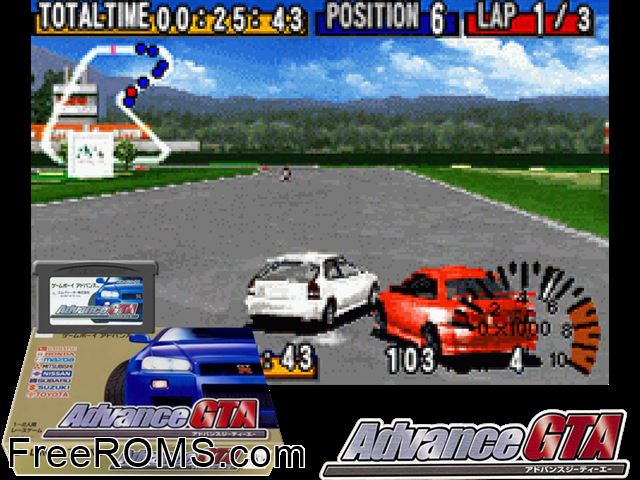 Advance GTA (Japan) Gameboy Advance game showing 3D box cover and gameplay screenshot