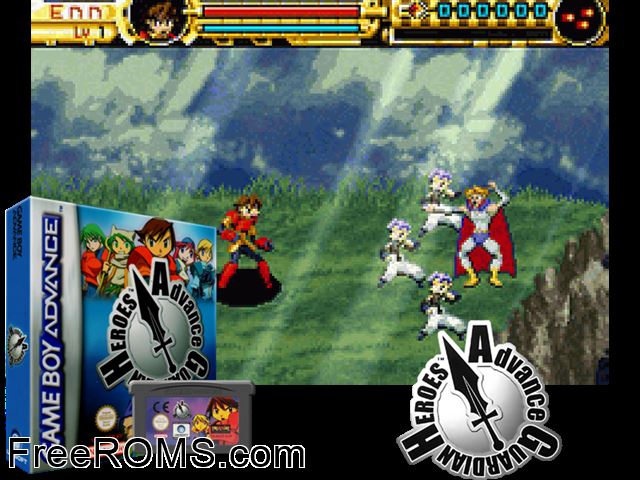 Advance Guardian Heroes Gameboy Advance game showing 3D box cover and gameplay screenshot